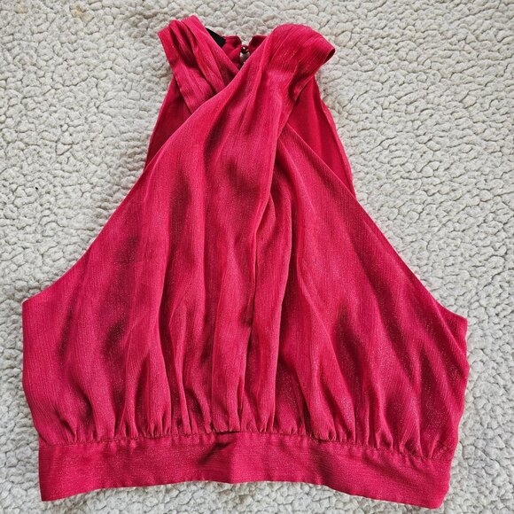 Bebe Top Shimmery Pink Fabric L Crisscross Halter-Style Sleeveless - Picture 1 of 7